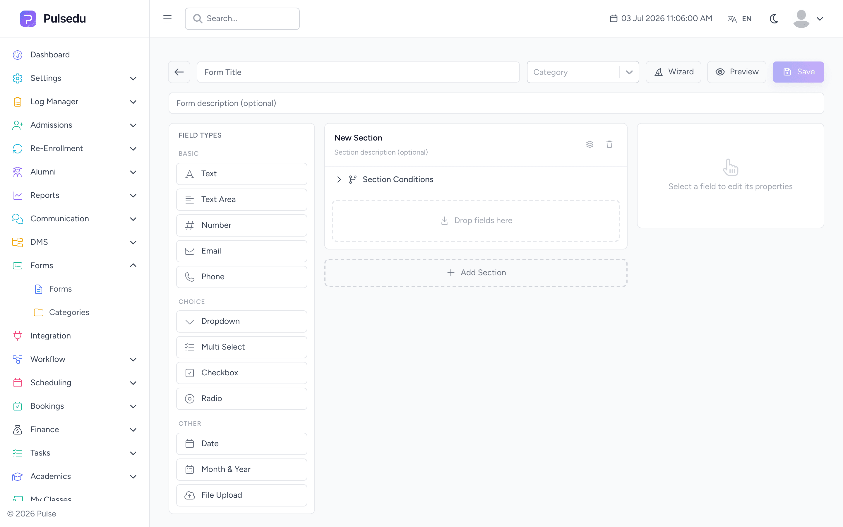 Product screenshot of the Dynamic Forms module in the Pulsedu app