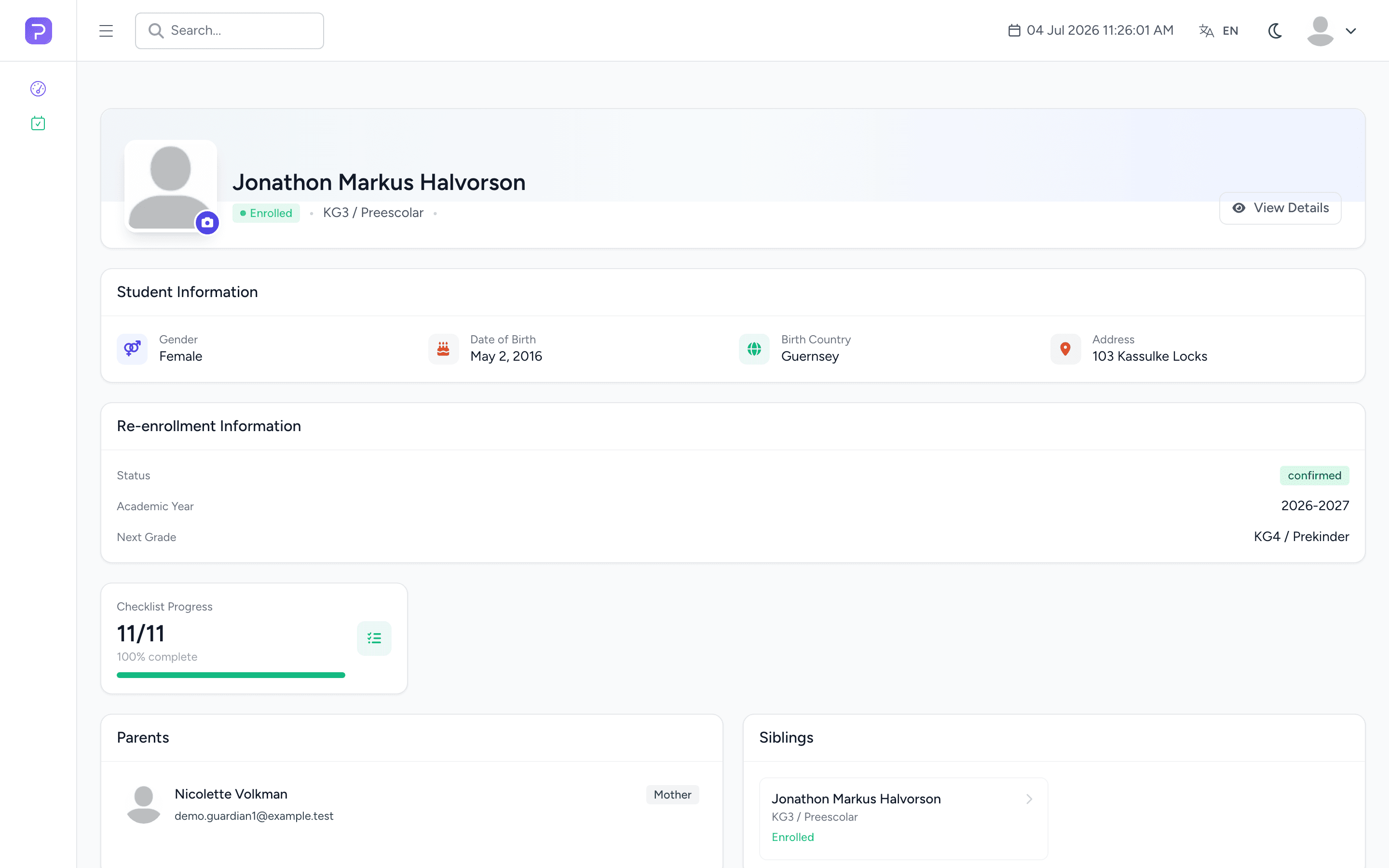 Product screenshot of the student portal in the Pulsedu mobile-friendly web app